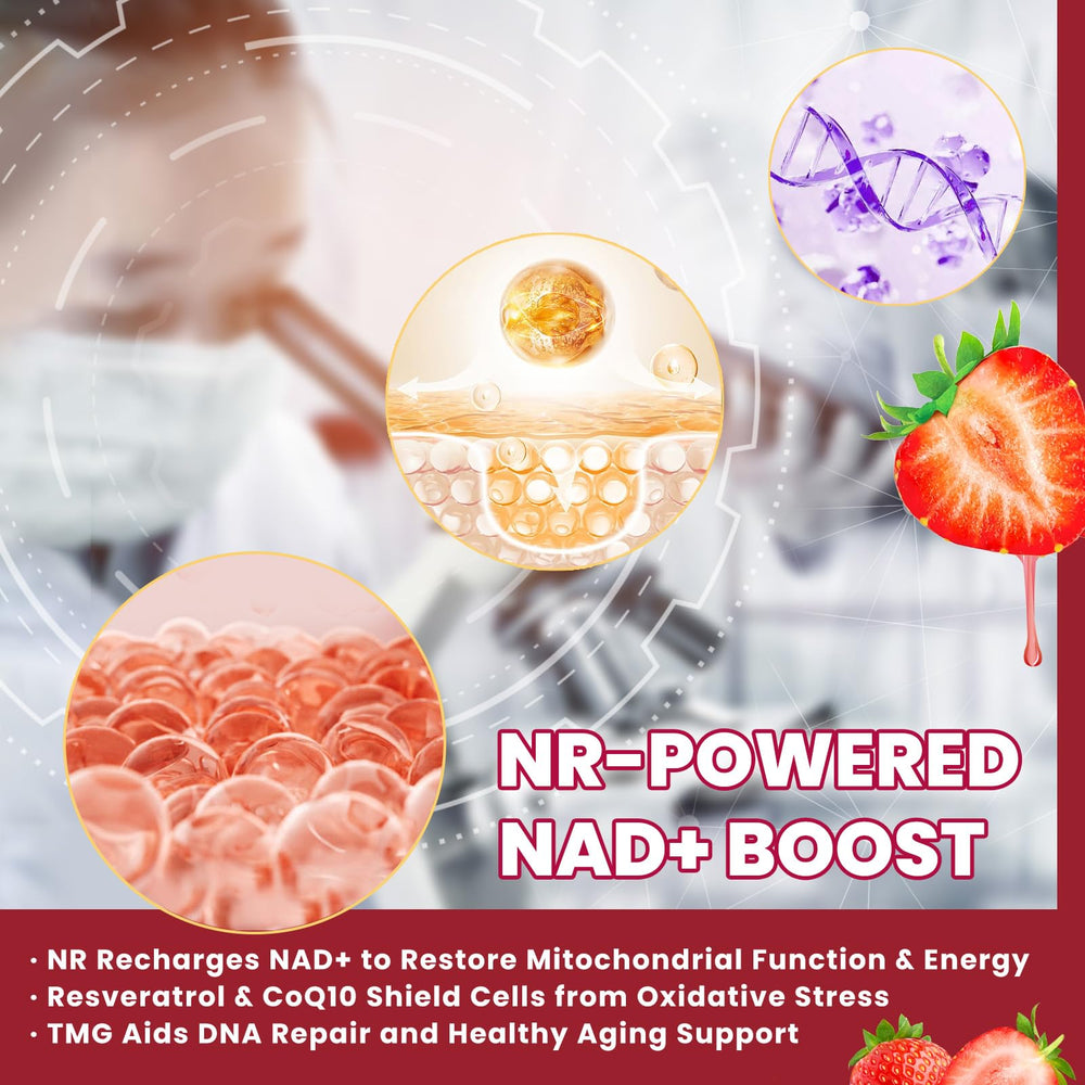 NAD Gummies Strawberry 60ct bottle with cap
