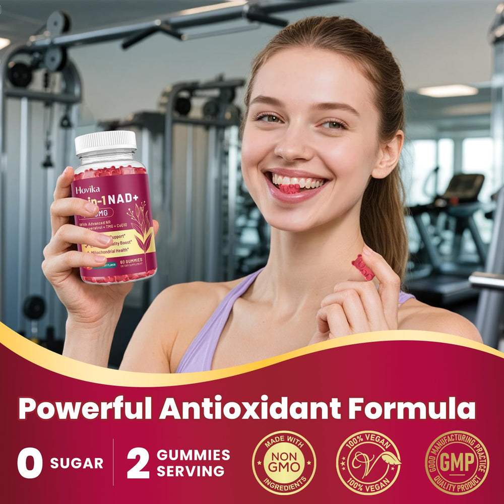 Fresh strawberry slice beside NAD Gummies bottle