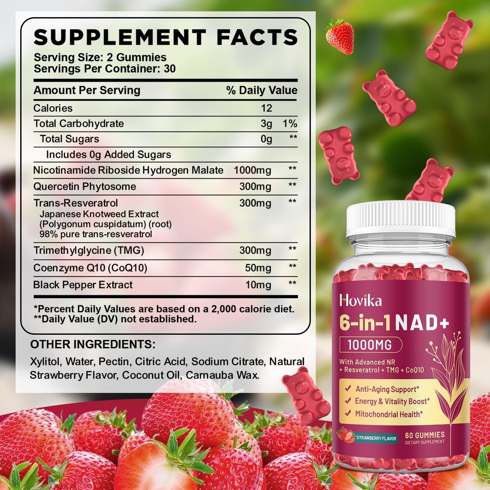 NAD Gummies Strawberry 60ct bottle label close-up