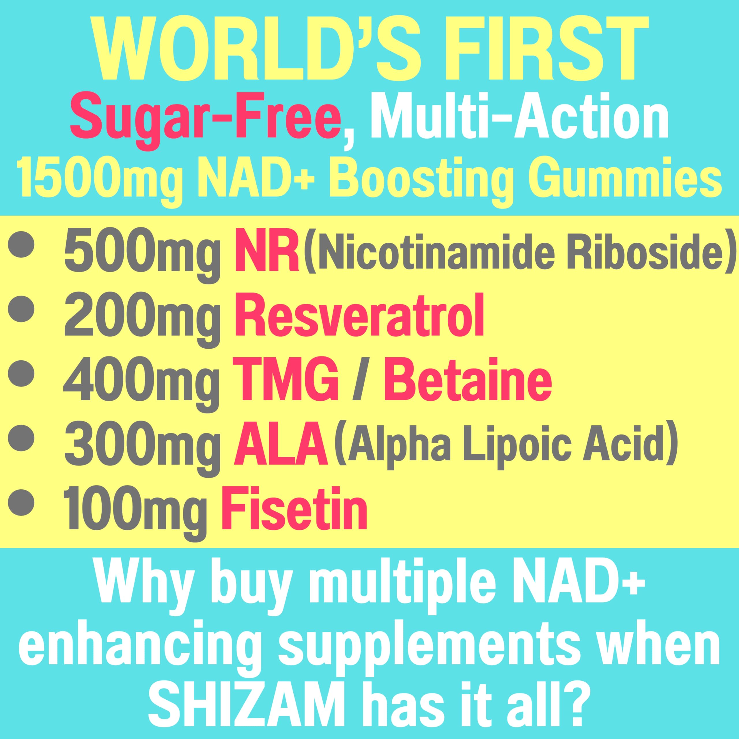 NAD+ 1500mg Sugar Free Gummies label and supplement facts