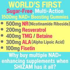 NAD+ 1500mg Sugar Free Gummies label and supplement facts