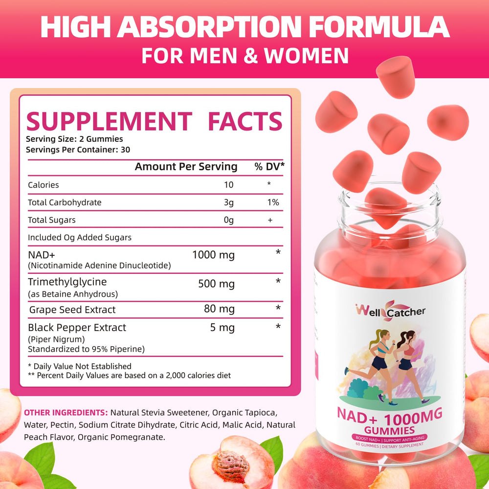 NAD+ Gummies peach flavor bottle with label