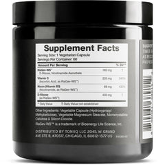 Close-up of NAD+ supplement label showing product details