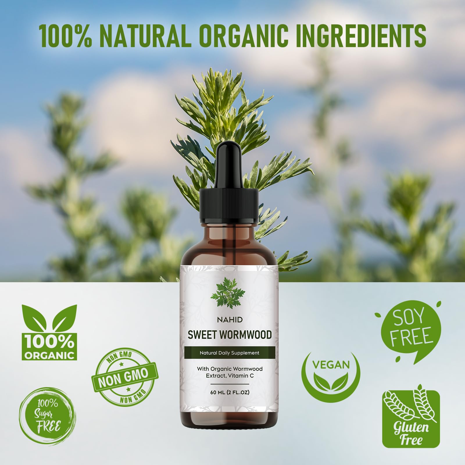 Nahid Vitamin C-enhanced formula dropper highlights nutrient-rich daily support.