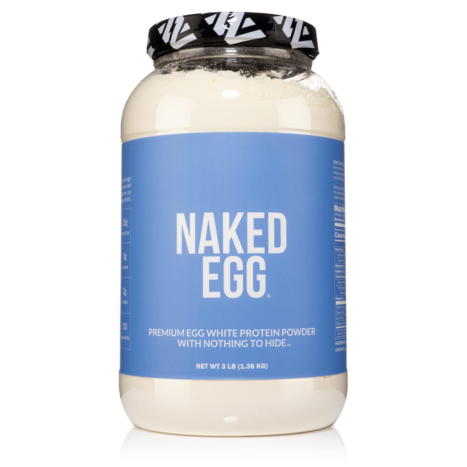 NAKED 3LB egg white protein bottle label—ideal for quick, protein-packed shakes
