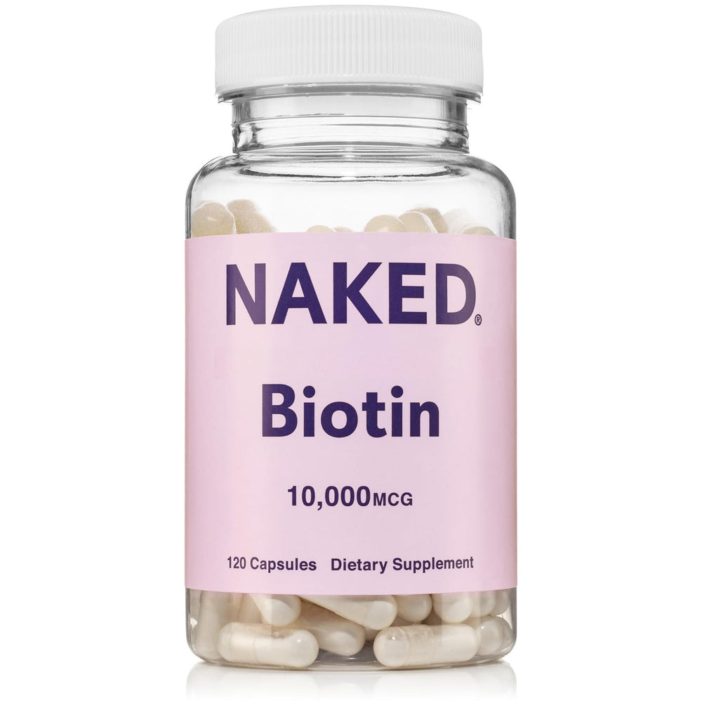NAKED Biotin 10,000mcg bottle and capsules