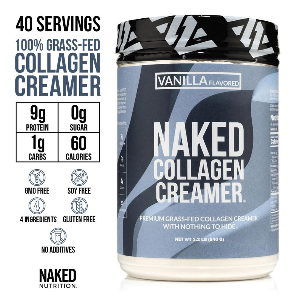 Pouring Naked Collagen Vanilla Creamer into a cup of coffee