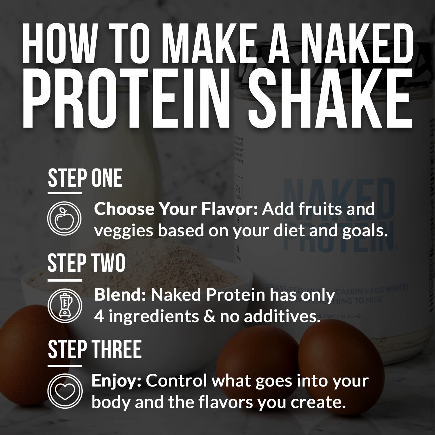 NAKED Protein Powder Blend nutrition panel highlighting 25g protein per serving