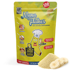 Front view of Nana Flakes banana powder bag