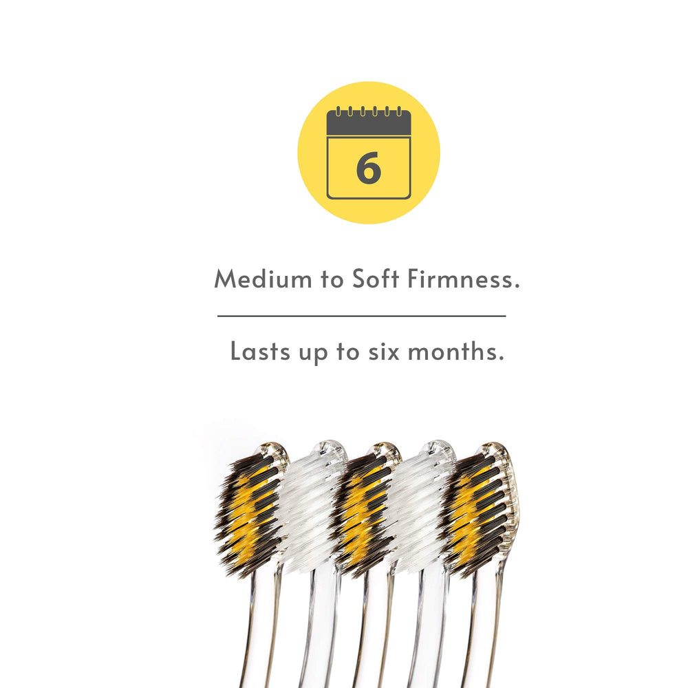 Close-up of soft and medium bristles on Nano-b toothbrush