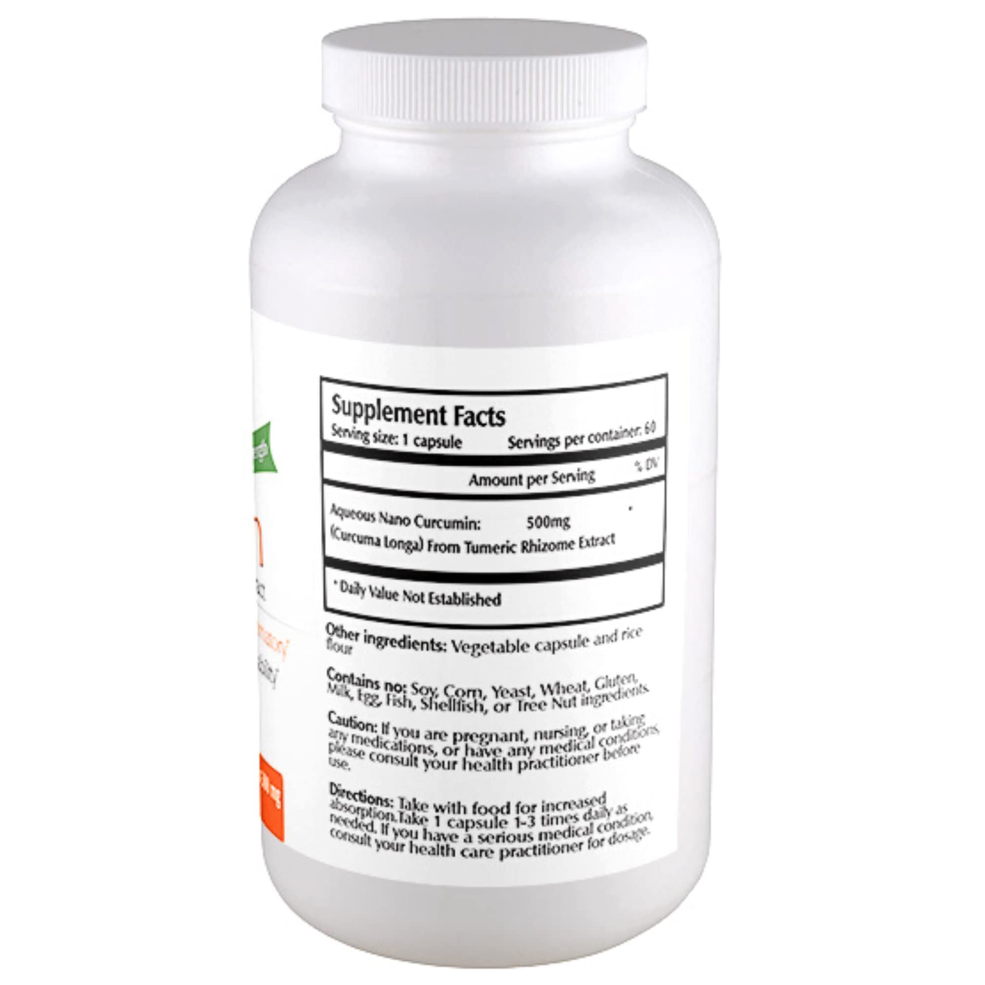 Bottle of Nano Curcumin 500 mg veggie capsules with packaging