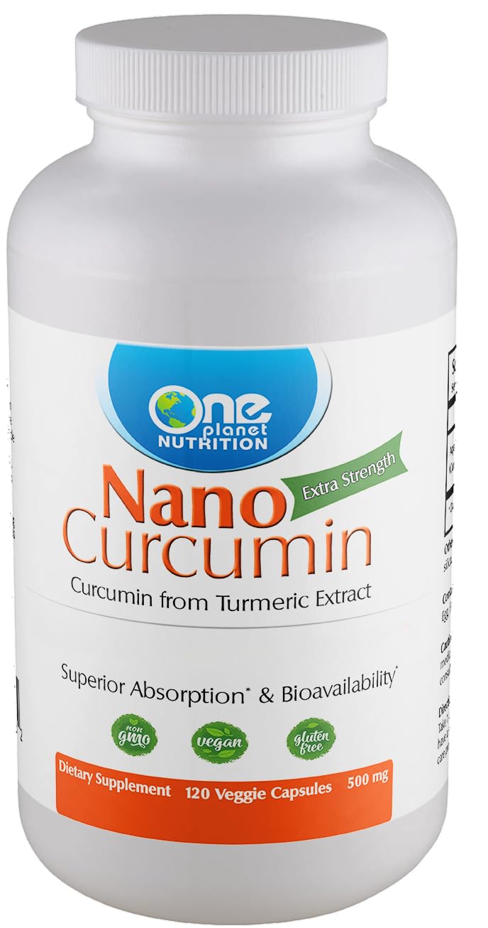 One Planet Nutrition Nano Curcumin 500 mg Veggie Capsules bottle - front view