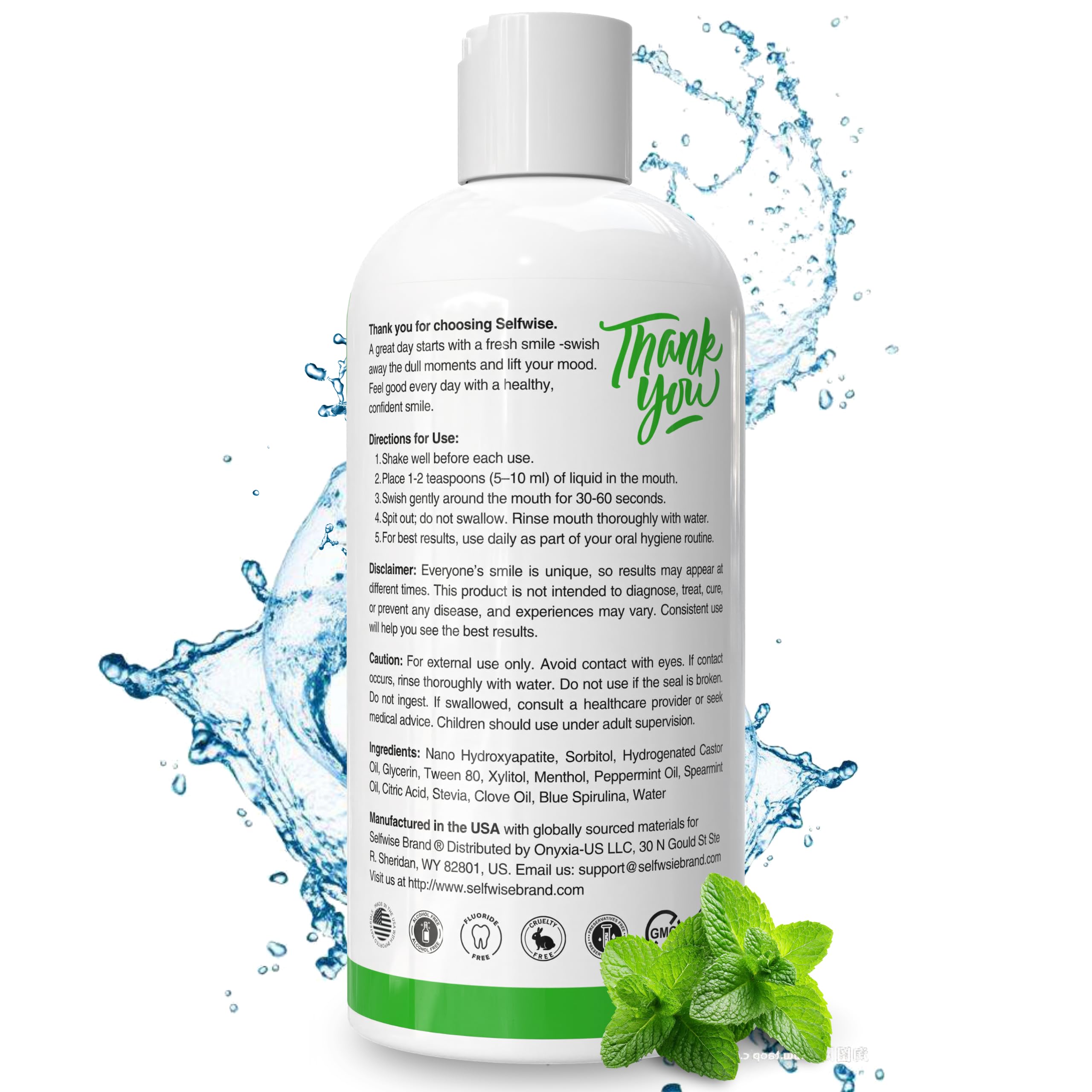 Minty breath imagery and fresh mouthfeel for the mouthwash