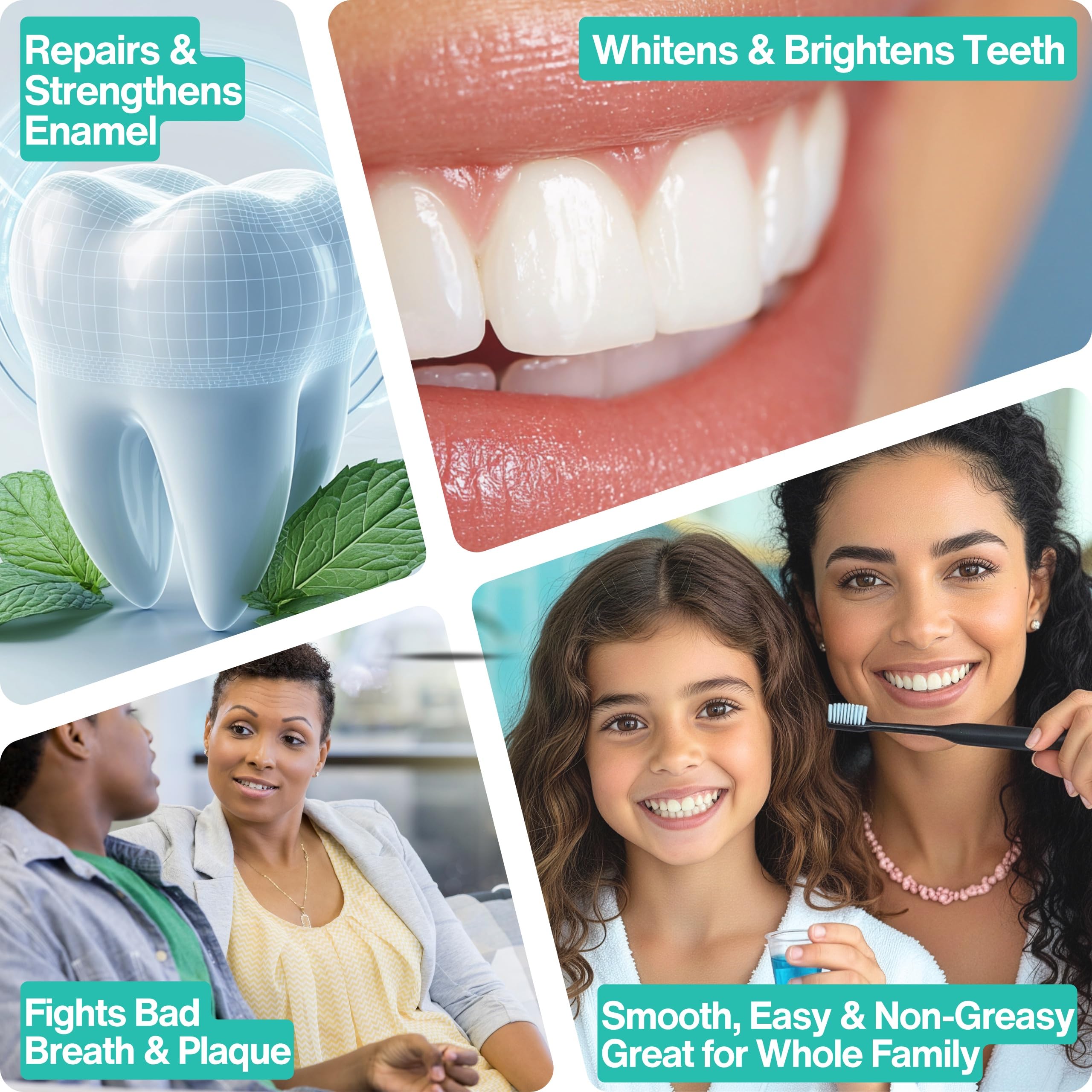 Enamel whitening and plaque-fighting benefits illustration