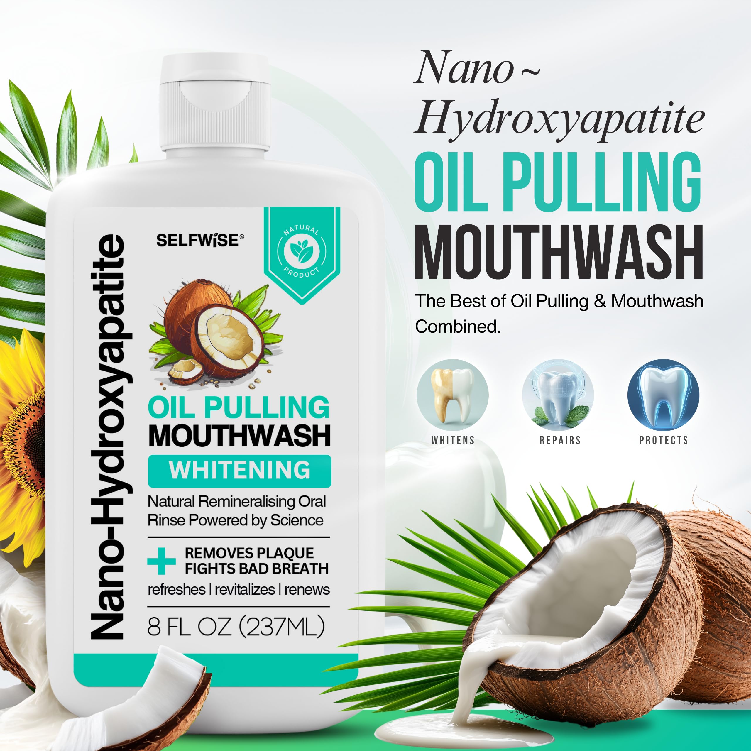 Product packaging and label for nano-hydroxyapatite mouthwash