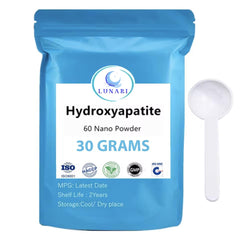 Close-up of 99.5% pure nano hydroxyapatite powder (30g)