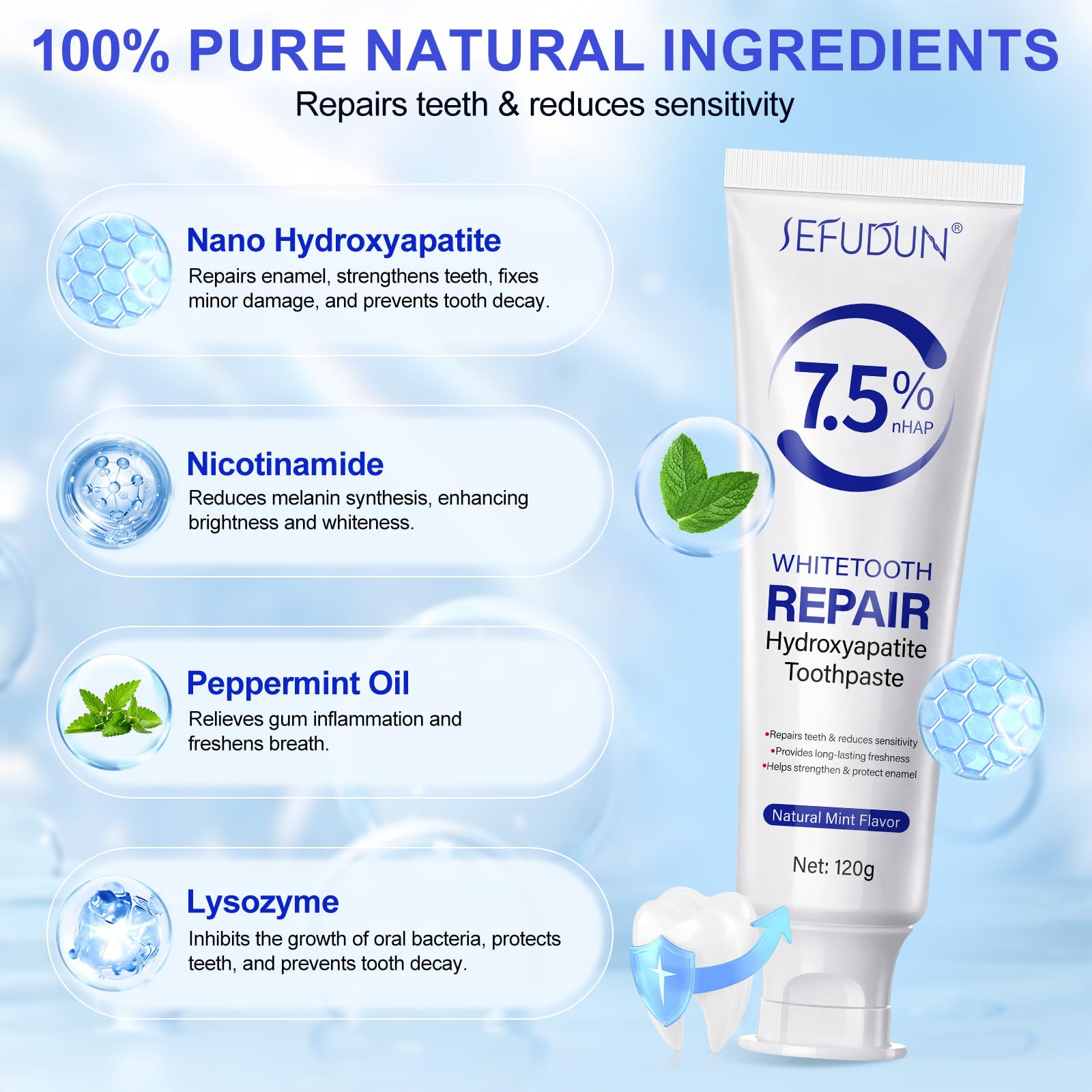 Close-up of nano hydroxyapatite toothpaste tube
