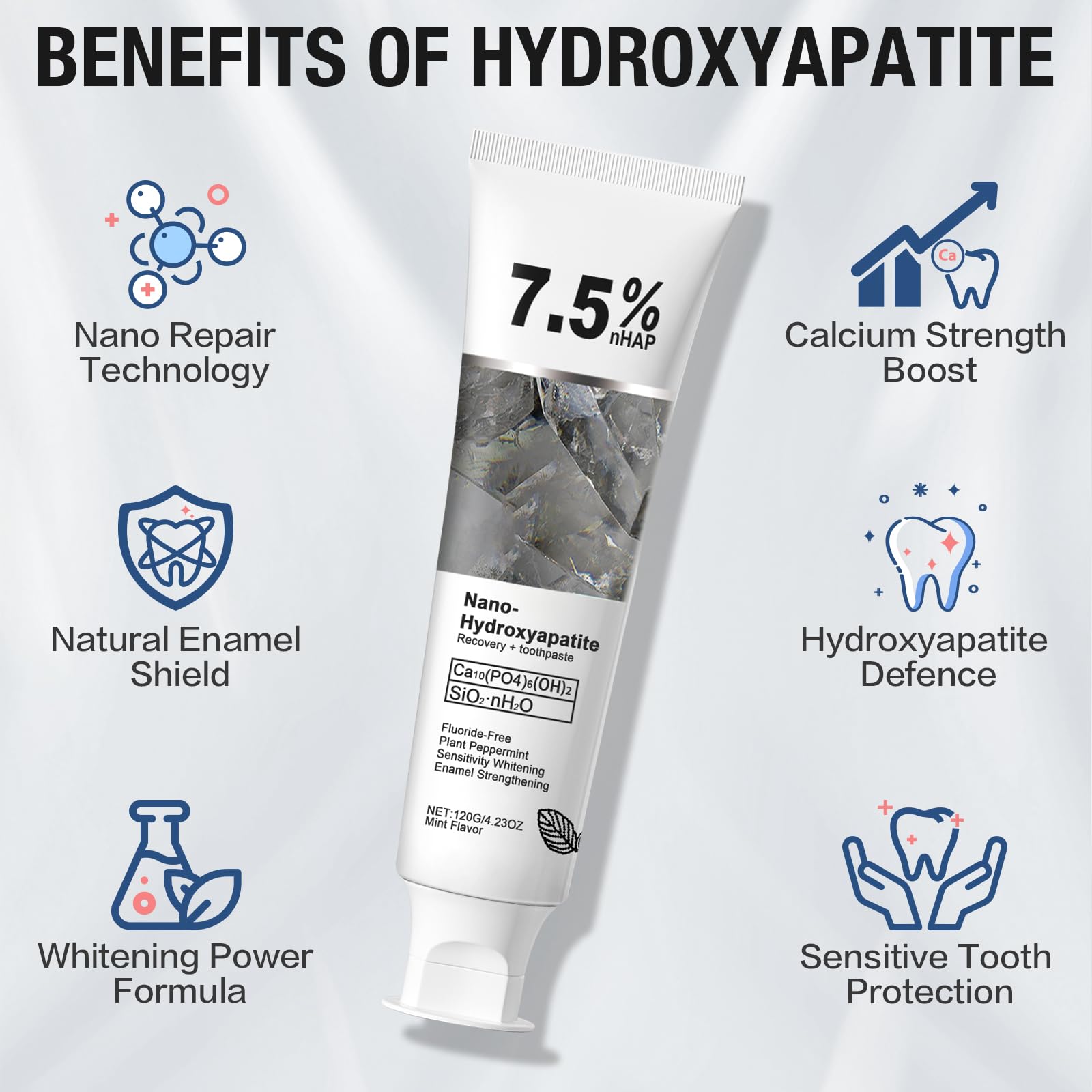 Hydroxyapatite toothpaste enamel protection close-up