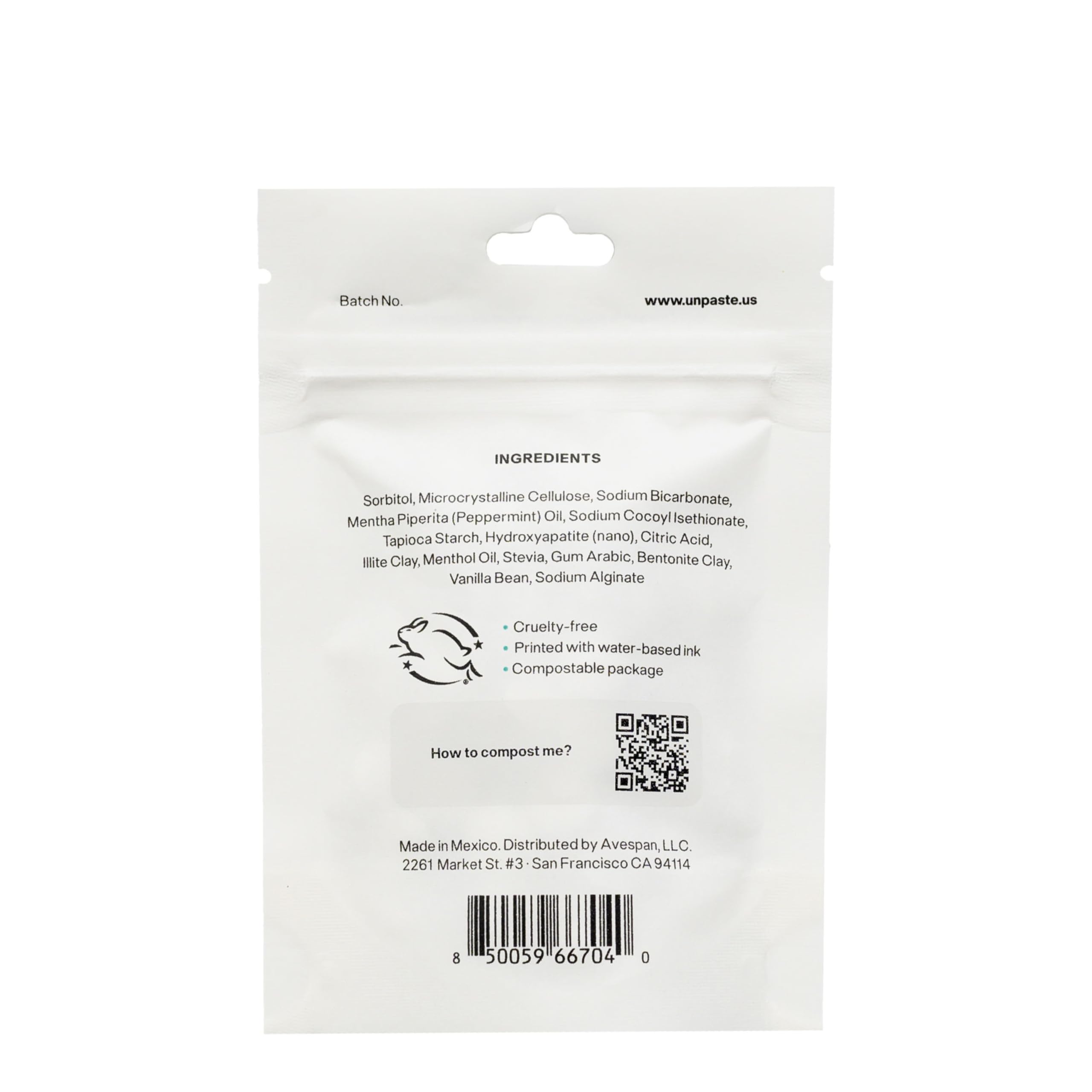 Packaging for 125-count Nano-Hydroxyapatite toothpaste tablets