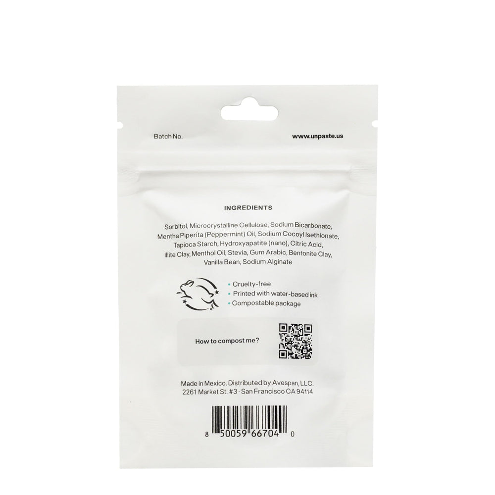 Packaging for 125-count Nano-Hydroxyapatite toothpaste tablets