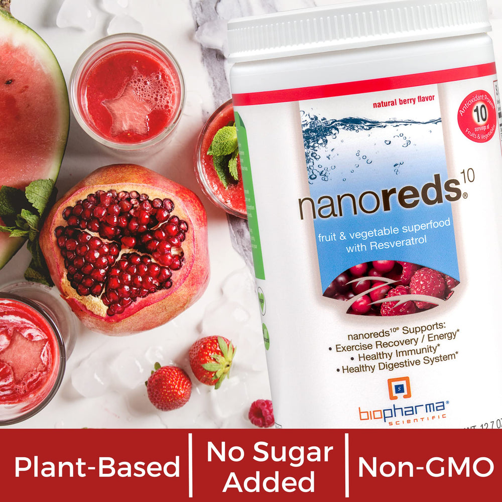 Nanoreds Reds with vitamin C, elderberry and pomegranate ingredients