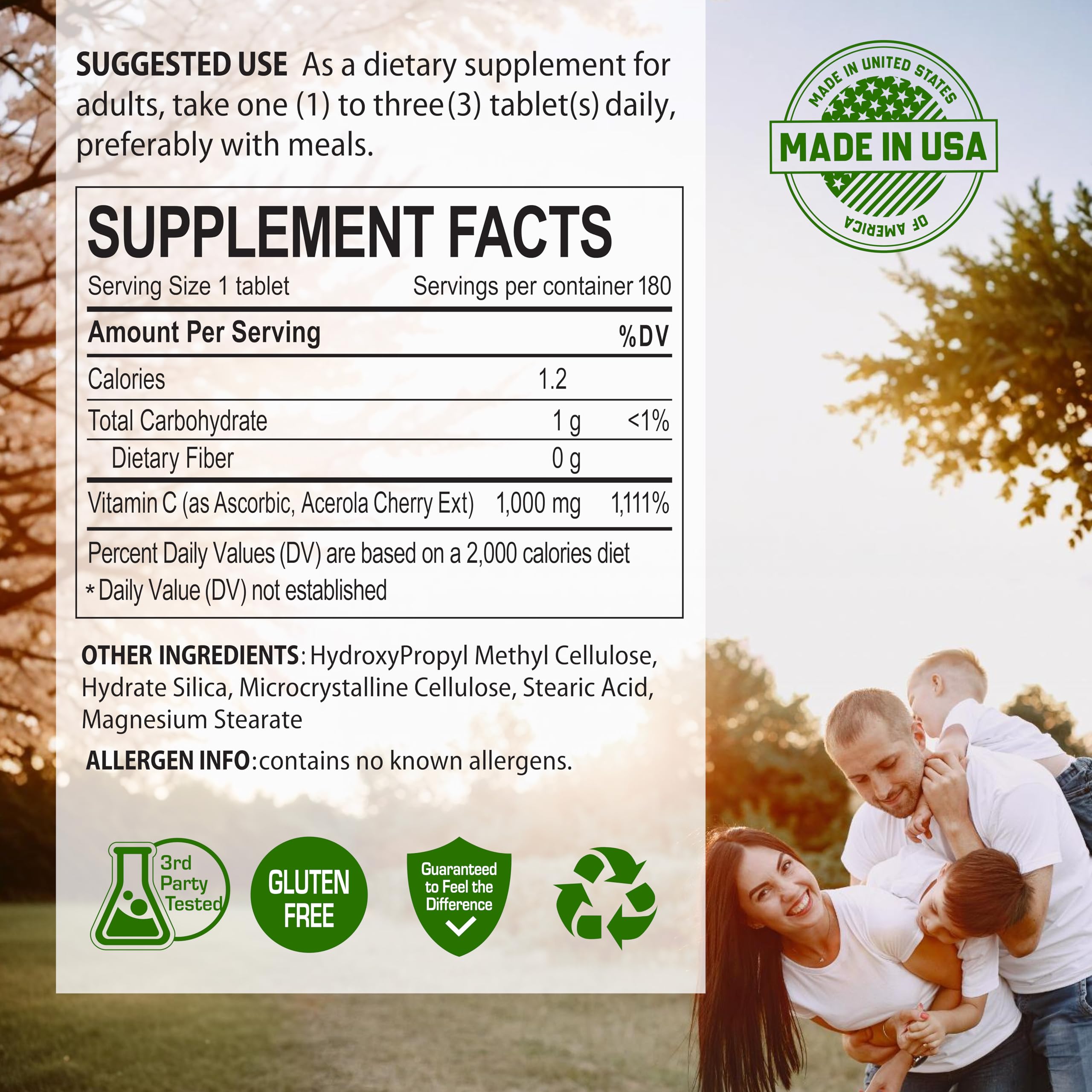 Nutrition facts for NANOWELL Acerola Cherry Vitamin C 1000mg