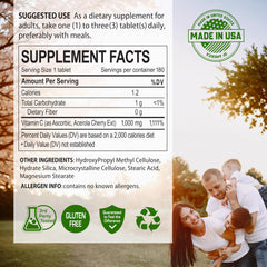 Nutrition facts for NANOWELL Acerola Cherry Vitamin C 1000mg