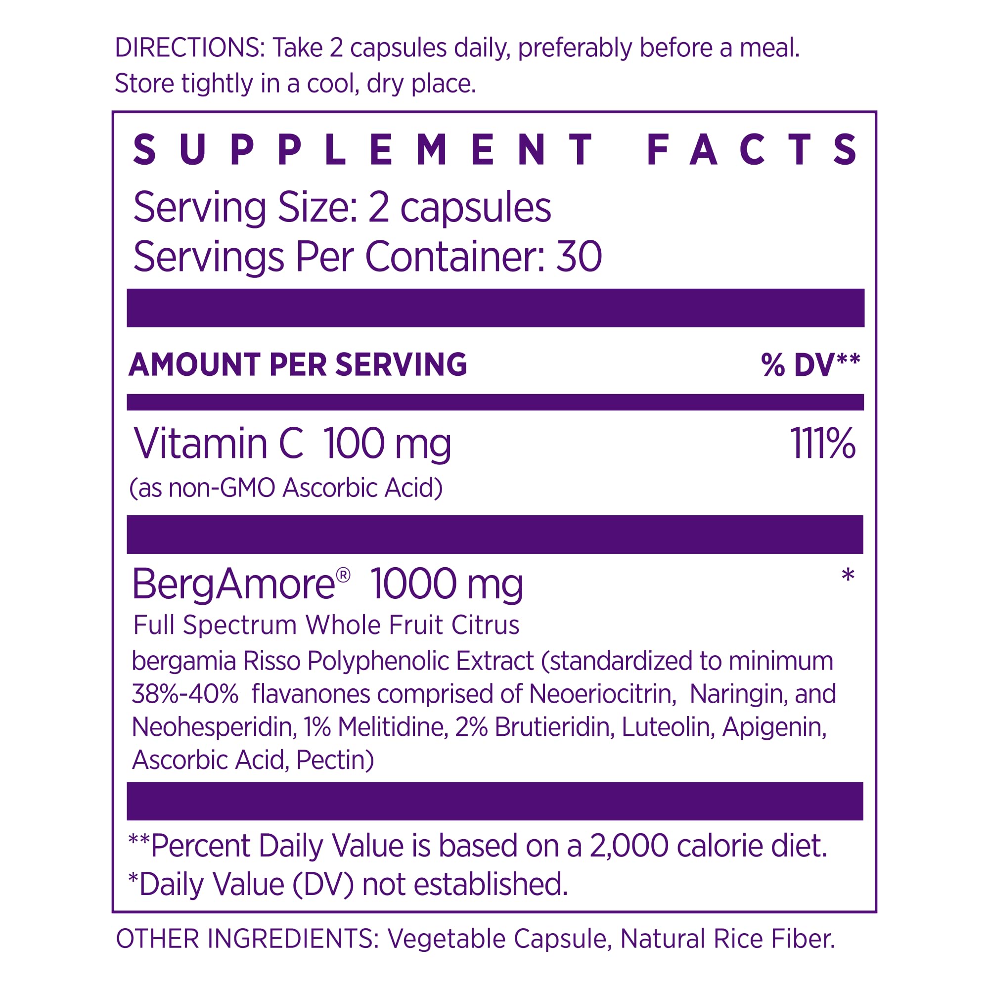Close-up of BergAmore 1000mg bottle label