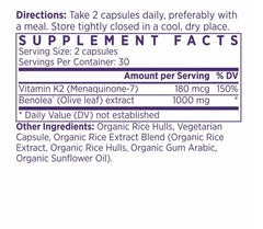 Close-up of olive leaf extract and vitamin K2 ingredients in NAOMI BP Advanced