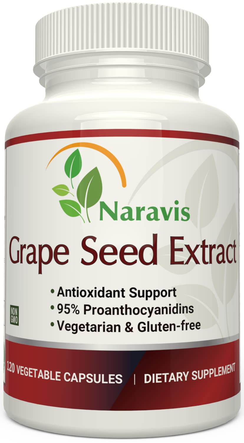 Naravis Grape Seed Extract bottle label showing 400mg dosage and 120 capsules