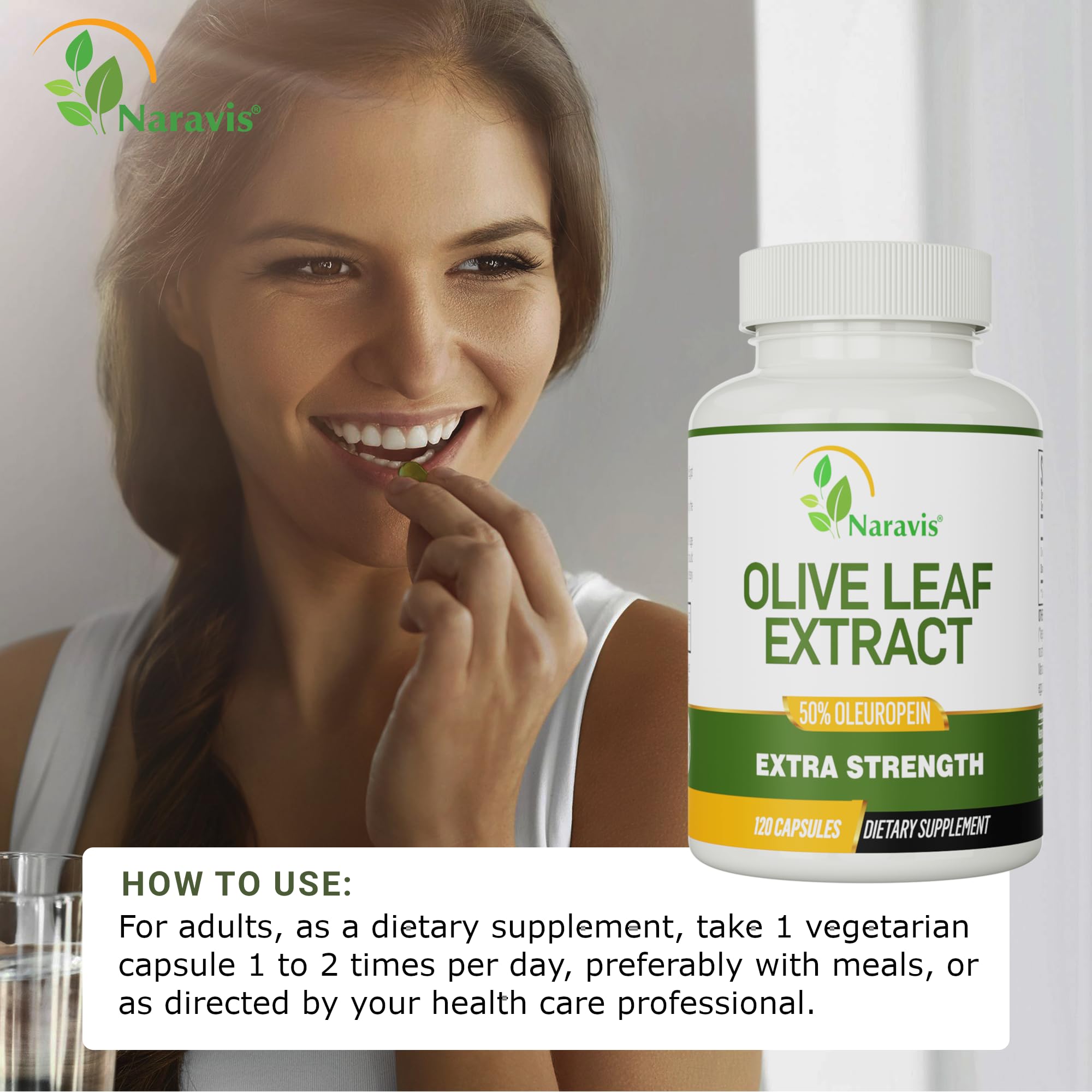 Side view of Naravis Olive Leaf Extract bottle