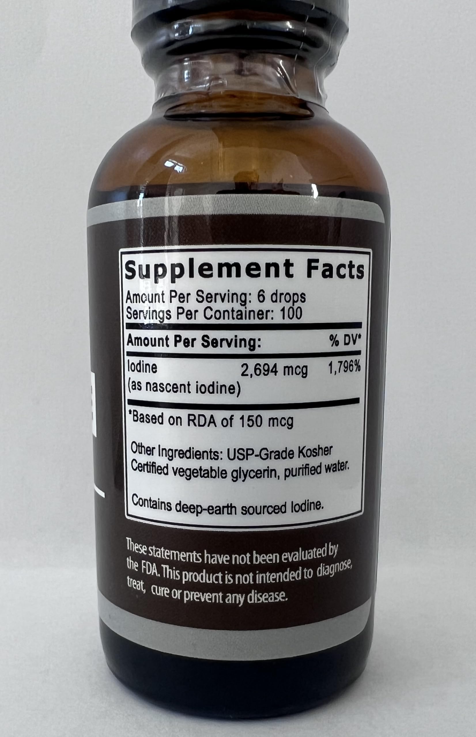 Nascent Iodine Drops ingredients panel