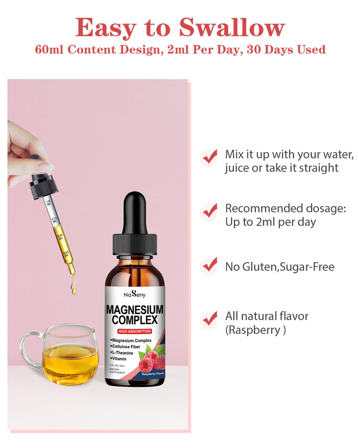 Close-up of raspberry-flavored 60 mL bottle