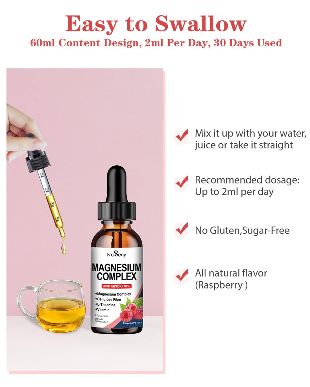 Close-up of raspberry-flavored 60 mL bottle