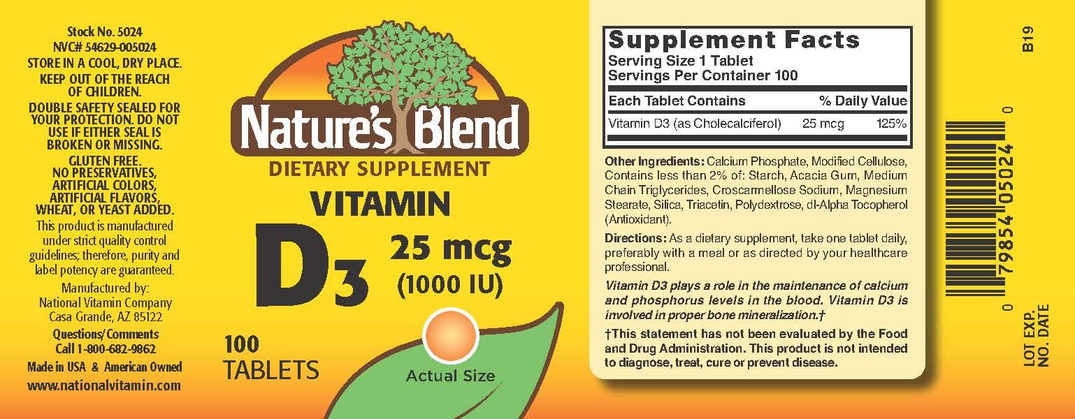 Nature's Blend NAT B VIT D3 TB 1000IU 100 bottle