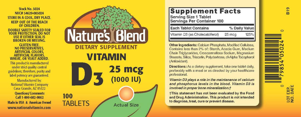 Nature's Blend NAT B VIT D3 TB 1000IU 100 bottle