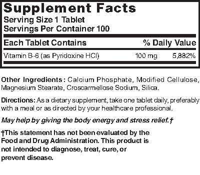 Close-up of NAT B Vitamin B-6 TB 100mg tablets