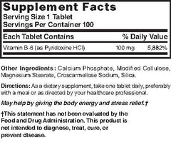Close-up of NAT B Vitamin B-6 TB 100mg tablets