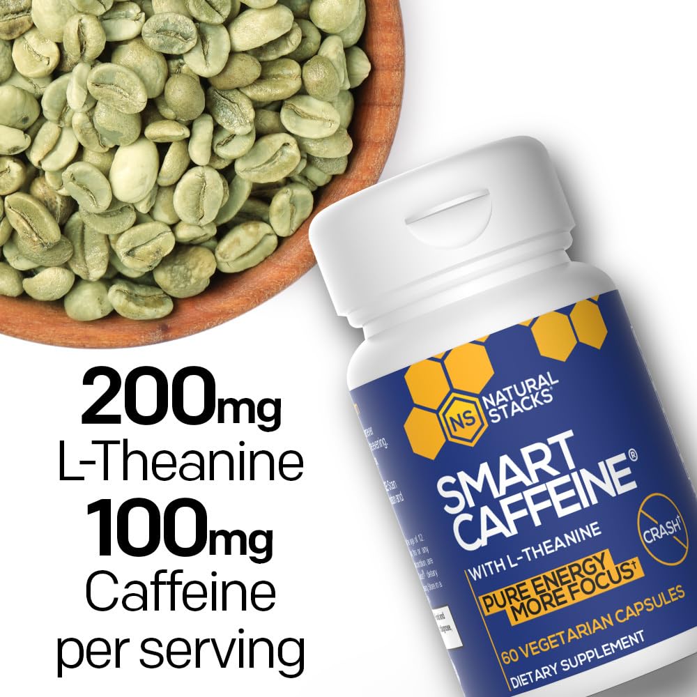 Graphic showing 100 mg caffeine and 200 mg L-Theanine per serving