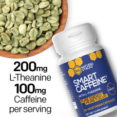 Graphic showing 100 mg caffeine and 200 mg L-Theanine per serving