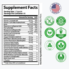 Close-up of product label highlighting Banaba Leaf and Bitter Melon