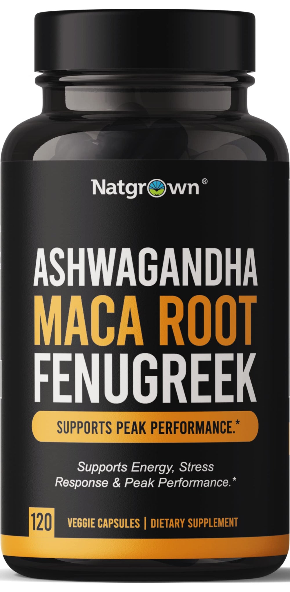 Natgrown Ashwagandha Maca Fenugreek capsules 120 count - hero image