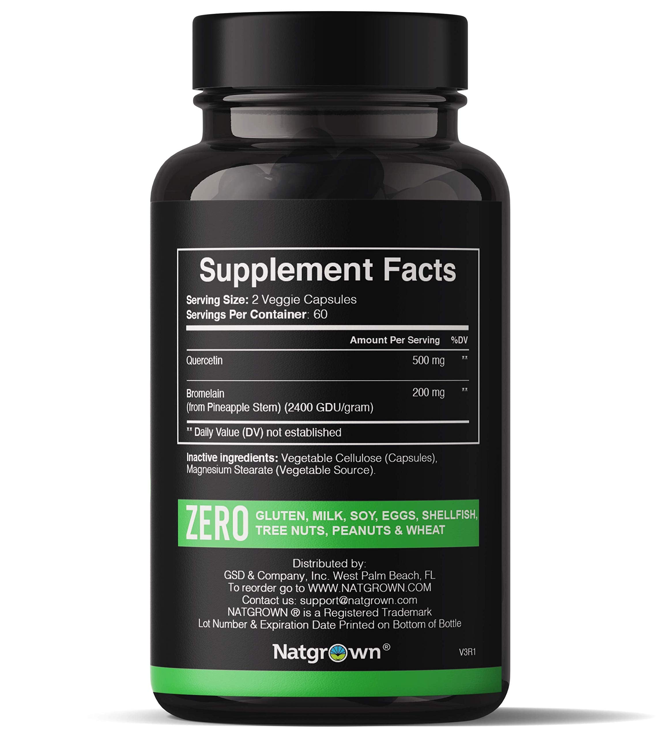 Front view of Natgrown Quercetin with Bromelain bottle