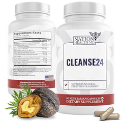 Nation Health MD Cleanse24 bottle front view for herbal gut support.