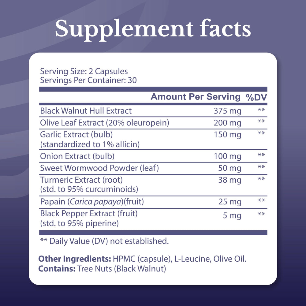 Nation Health MD Cleanse24 ingredients close-up highlights wormwood and papaya for gentle digestion.