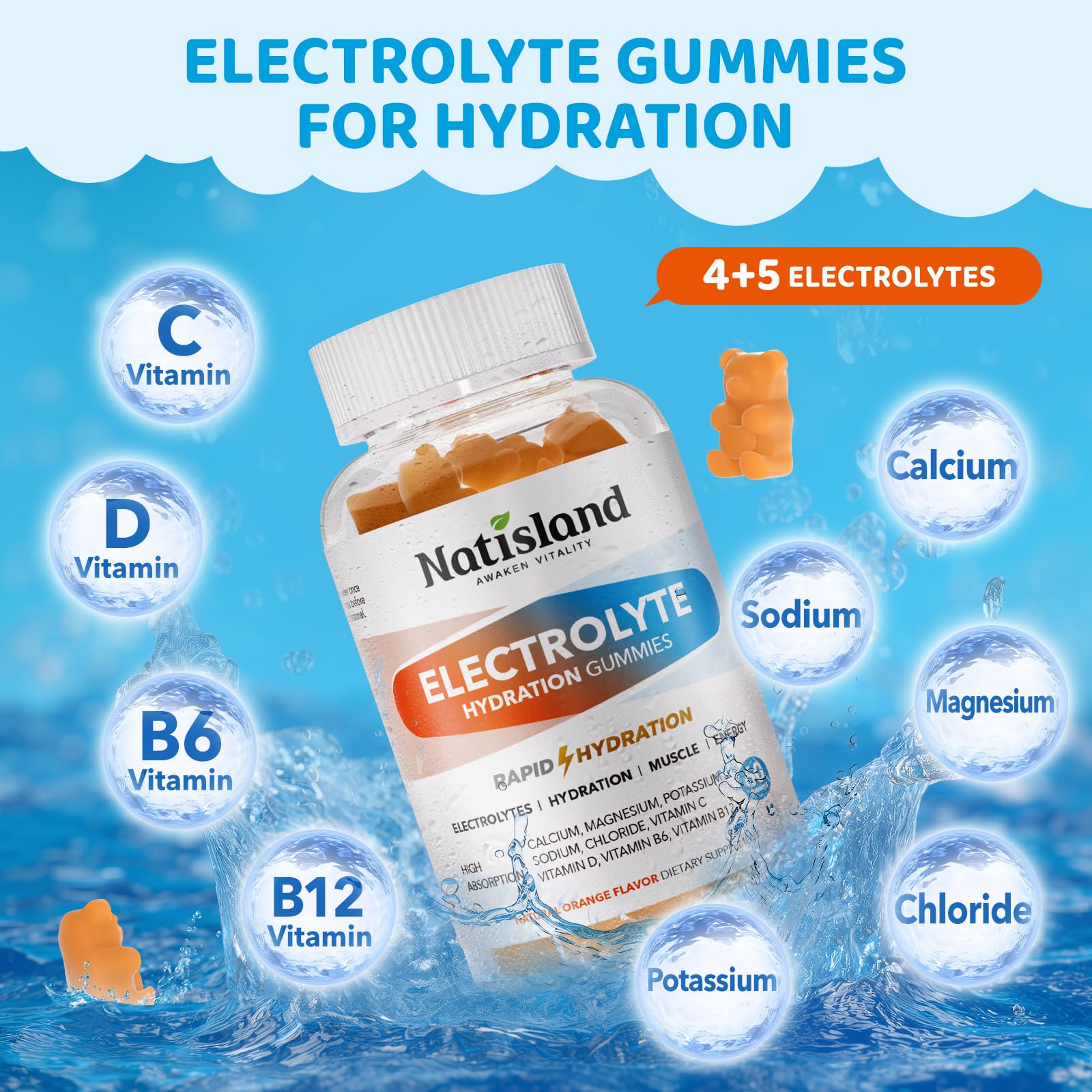 NATISLAND electrolyte gummies on-the-go scene, portable hydration during workouts.