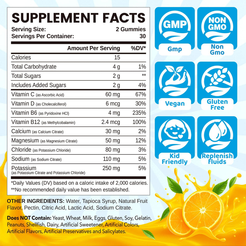 NATISLAND electrolyte gummies orange flavor pack, easy on-the-go hydration.