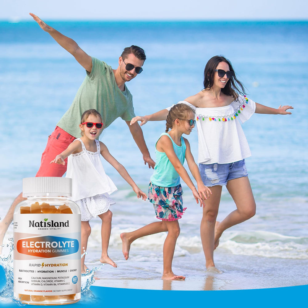 NATISLAND electrolyte gummies travel pack, low-sugar hydration option.