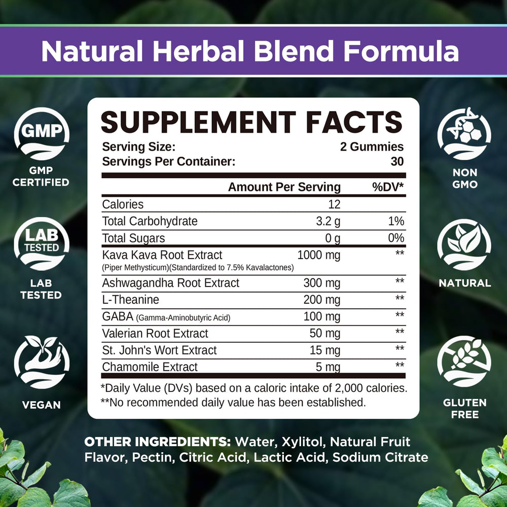 Kava Kava Gummies ingredients: Ashwagandha and L-Theanine