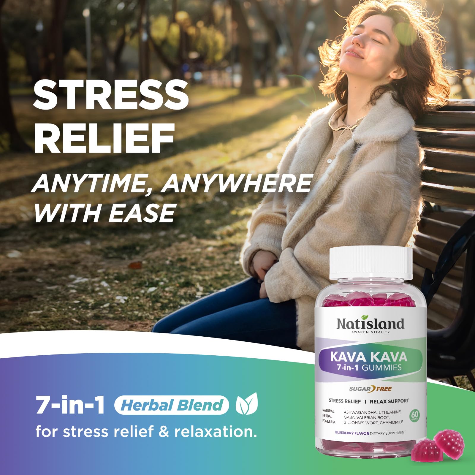 Sugar-free NATISLAND Kava Kava Gummies close-up